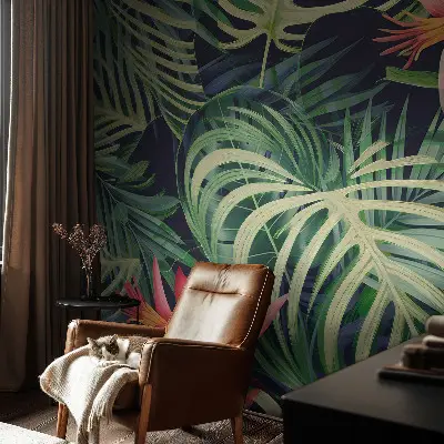 Fotobehang kinderkamer met een exotisch plantenmotief