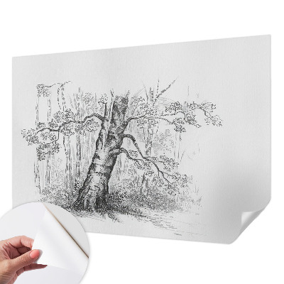 Zelfklevend fotobehang met print van een bosboom