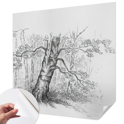 Zelfklevend fotobehang met print van een bosboom