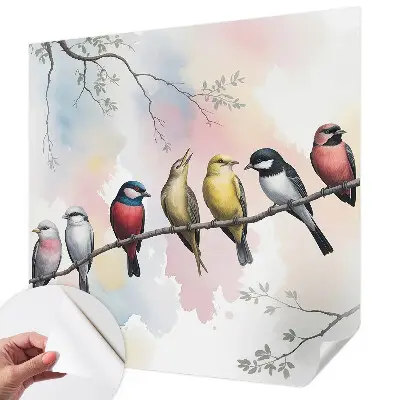 Zelfklevend fotobehang op maat met een print van vogels zittend op een tak
