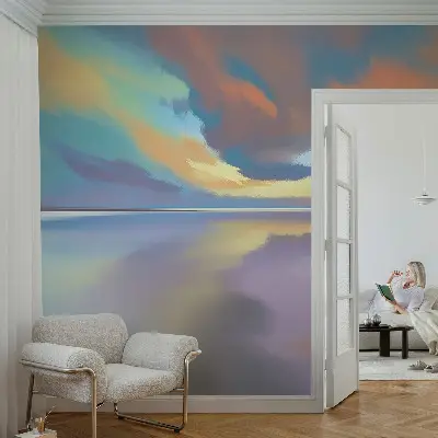 Fotobehang voor kinderkamer met een regenboogzonsondergang