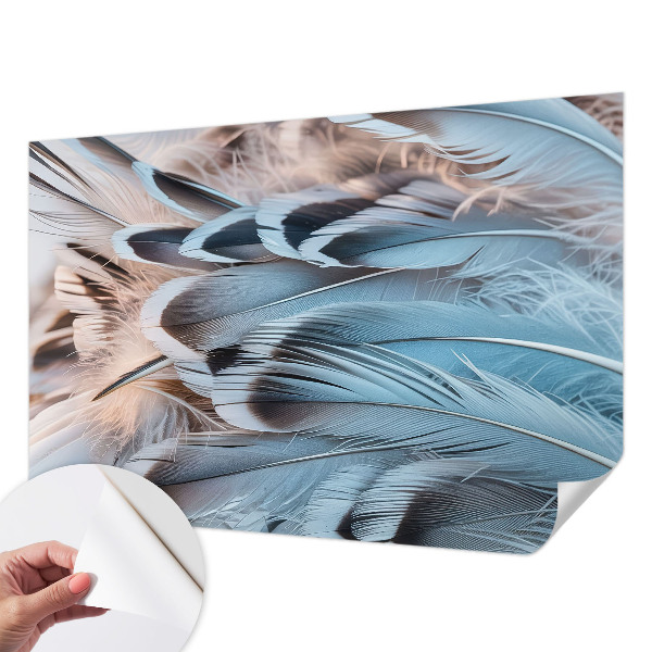 Foto behang voor de kinderkamer met een patroon van blauwe veren