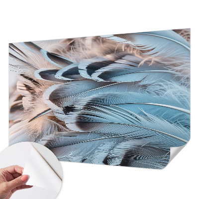 Foto behang voor de kinderkamer met een patroon van blauwe veren