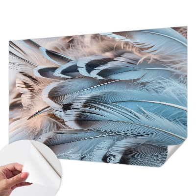 Foto behang voor de kinderkamer met een patroon van blauwe veren