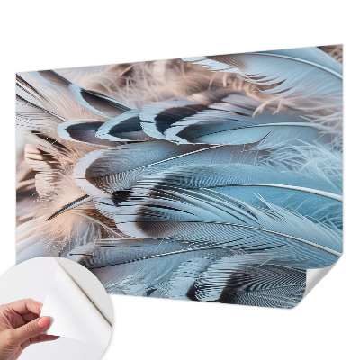 Foto behang voor de kinderkamer met een patroon van blauwe veren