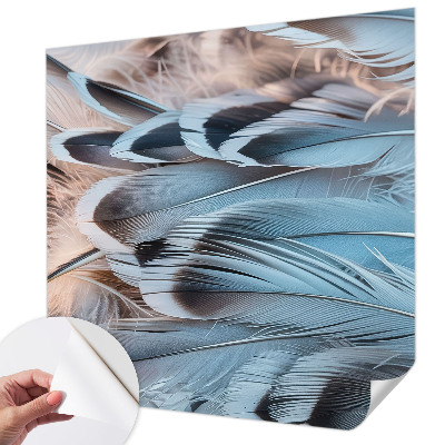 Foto behang voor de kinderkamer met een patroon van blauwe veren