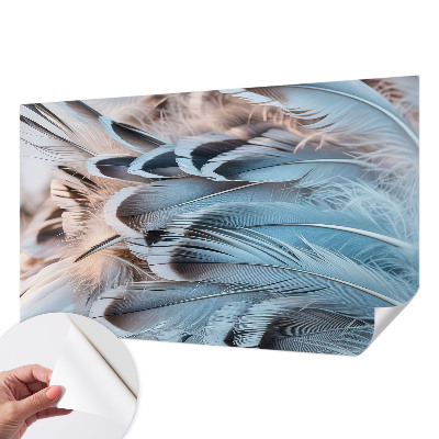 Foto behang voor de kinderkamer met een patroon van blauwe veren