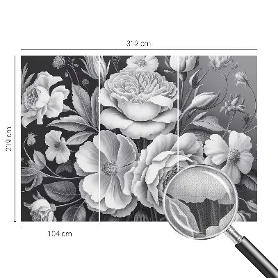 Fotobehang voor de kinderkamer met een dessin van grijze bloemen