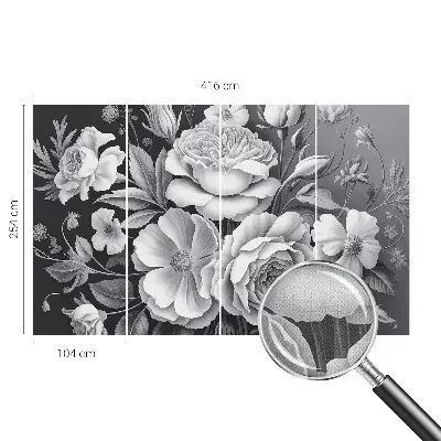 Fotobehang voor de kinderkamer met een dessin van grijze bloemen