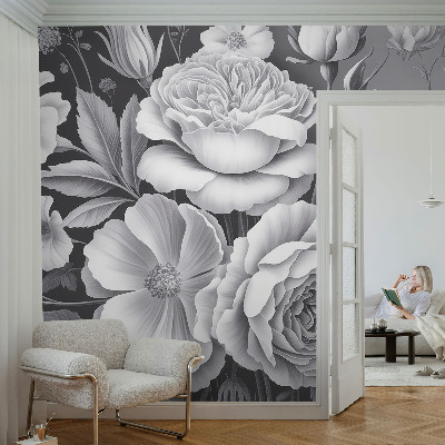 Fotobehang voor de kinderkamer Grijze bloemen