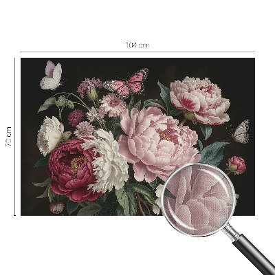 Foto behang voor de keuken Pioenrozen en vlinders