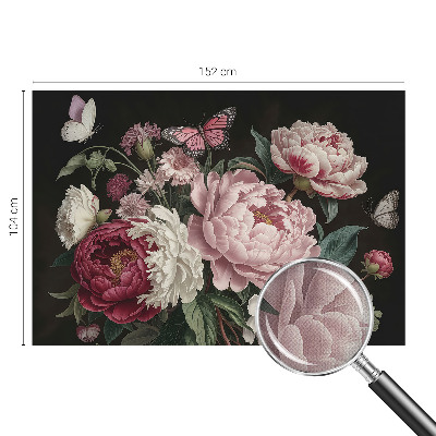 Foto behang voor de keuken Pioenrozen en vlinders