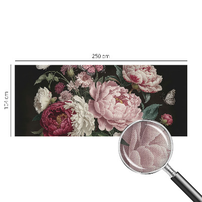 Foto behang voor de keuken Pioenrozen en vlinders