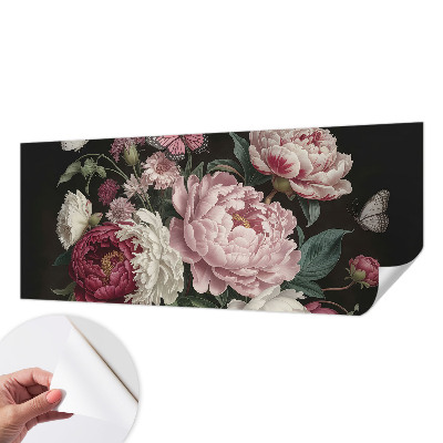 Foto behang voor de keuken Pioenrozen en vlinders