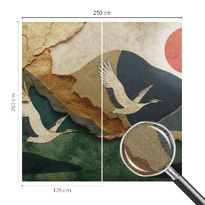 Fotobehang voor de kinderkamer met een motief van oosterse kraanvogels