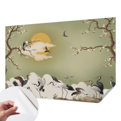 Zelfklevende behangsticker met een elegante natuurelementenprint