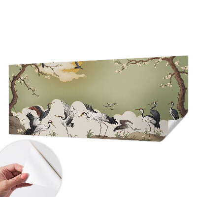 Zelfklevende behangsticker met een elegante natuurelementenprint