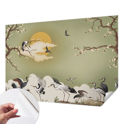 Zelfklevende behangsticker met een elegante natuurelementenprint