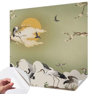 Zelfklevende behangsticker met een elegante natuurelementenprint