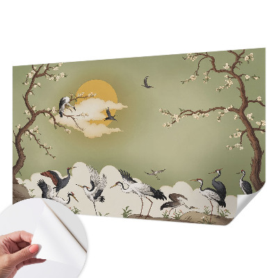 Zelfklevende behangsticker met een elegante natuurelementenprint