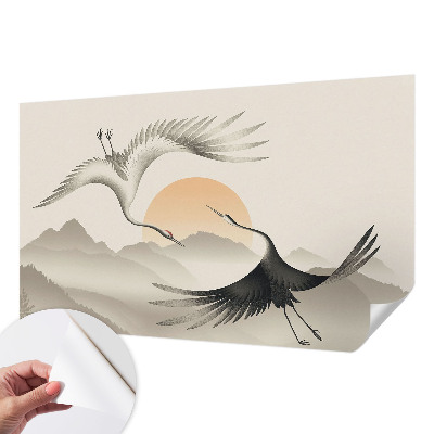 Foto behang voor de kinderkamer met oostelijke kraanvogelmotieven