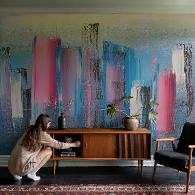 Fotobehang tienerkamer met abstracte strepen