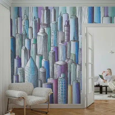 Zelfklevend fotobehang met een motief van stadswolkenkrabbers