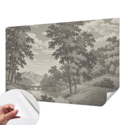 3D fotobehang Kasteel en brug