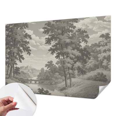 3D fotobehang Kasteel en brug