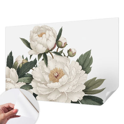 Fotobehang tienerkamer met witte pioenrozen
