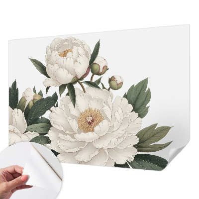 Fotobehang tienerkamer met witte pioenrozen