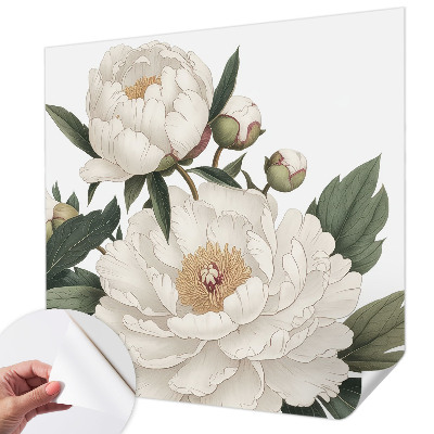 Fotobehang tienerkamer met witte pioenrozen