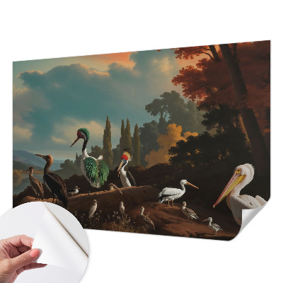 Fotobehang babykamer met schilderachtige vogels als decoratie