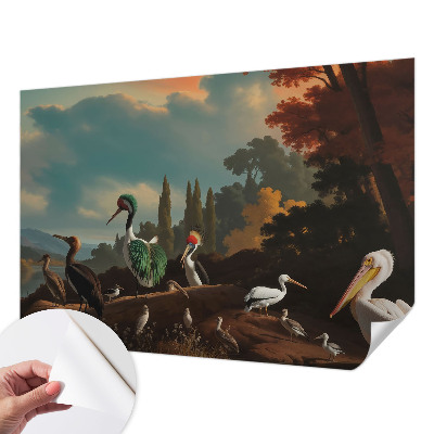 Fotobehang babykamer met schilderachtige vogels als decoratie