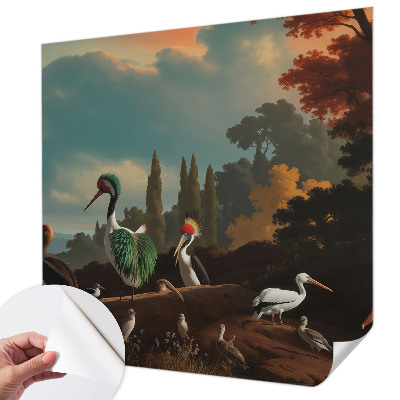 Fotobehang babykamer met schilderachtige vogels als decoratie