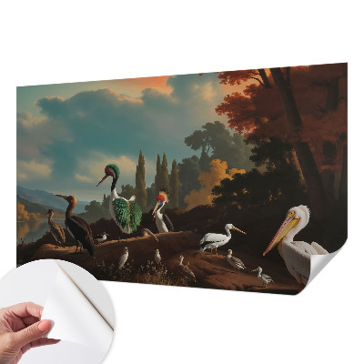 Fotobehang babykamer met schilderachtige vogels als decoratie