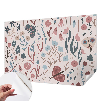 Fotobehang tienerkamer Bloemen en insecten