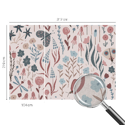 Fotobehang tienerkamer Bloemen en insecten