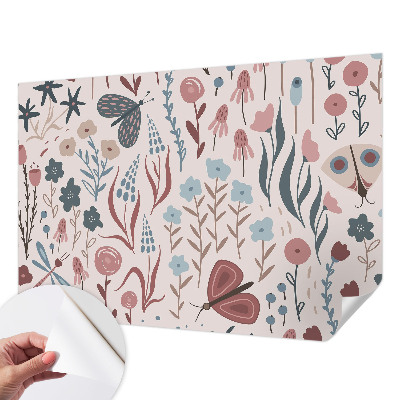 Fotobehang tienerkamer Bloemen en insecten