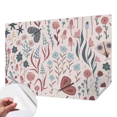 Fotobehang tienerkamer Bloemen en insecten