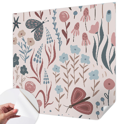 Fotobehang tienerkamer Bloemen en insecten