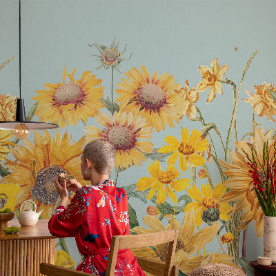 Foto behang voor de keuken met zomertuinmotief