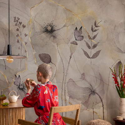 Fotobehang babykamer met tere bloemen