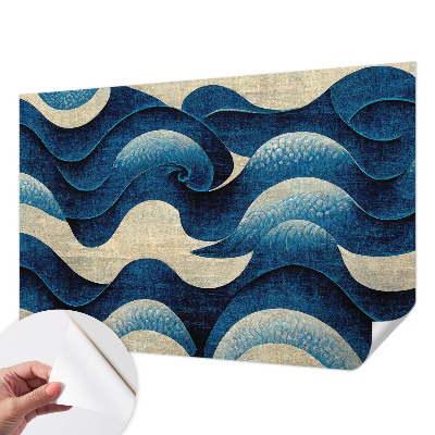 Zelfklevende behangsticker met een ontwerp van blauwe golven