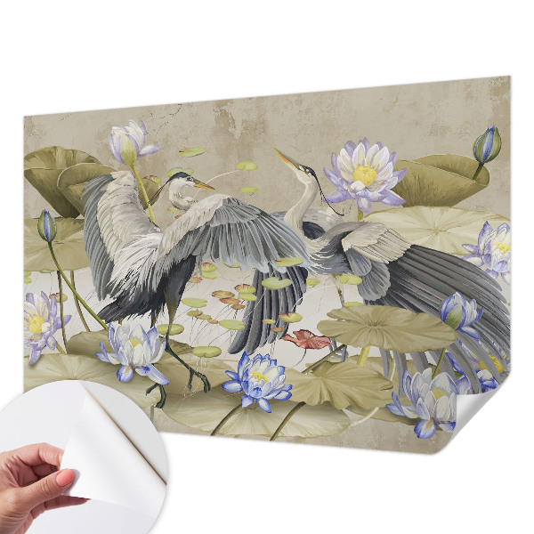 Fotobehang voor de kinderkamer Vogels en lelies
