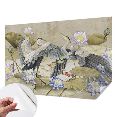 Fotobehang voor de kinderkamer met een patroon van vogels en lelies