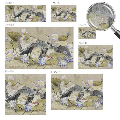 Fotobehang voor de kinderkamer met een patroon van vogels en lelies