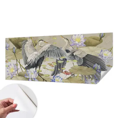 Fotobehang voor de kinderkamer met een patroon van vogels en lelies