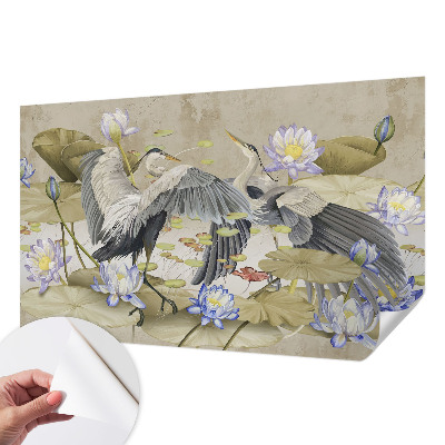Fotobehang voor de kinderkamer Vogels en lelies