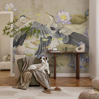 Fotobehang voor de kinderkamer Vogels en lelies